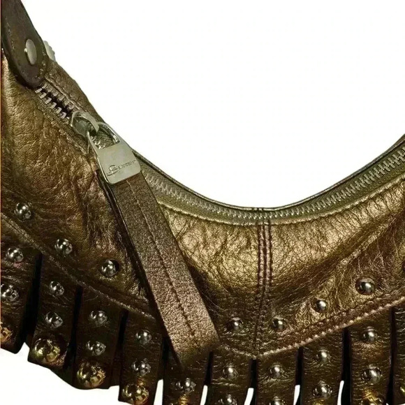 B Macowski Copper Pebble Leather Fringe Studded adjustable Crossbody Boho Bag - Picture 10 of 13